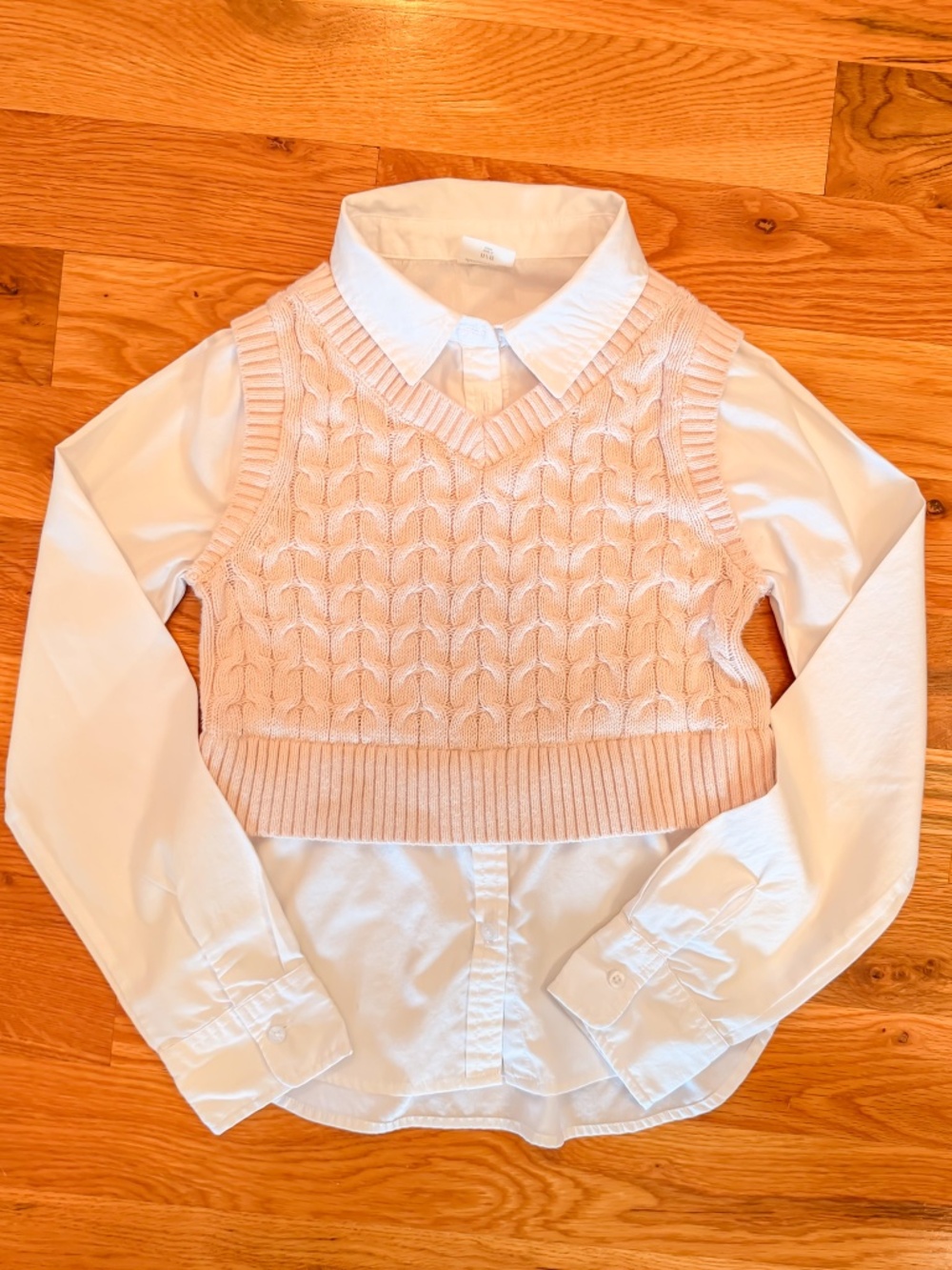 Abercrombie Kids White Button Down with Pink Cable Knit Sweater Vest Sz 11/12